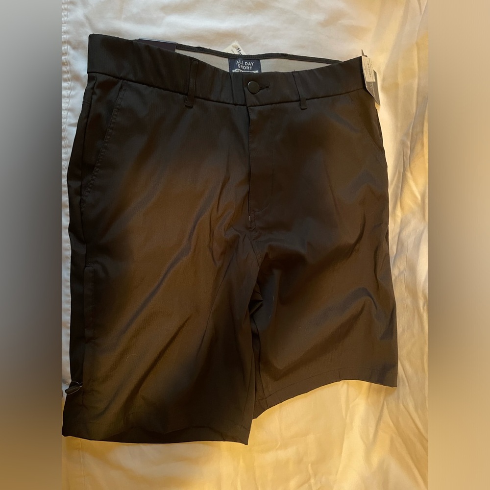 Black Flat-Front athletic material/stretchy shorts